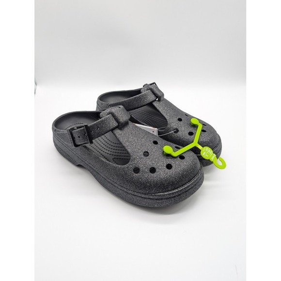 Crocs Classic Mary Jane Glitter Clog Women's Size 8 Sandals Shoes Black Sparkle - Picture 1 of 7